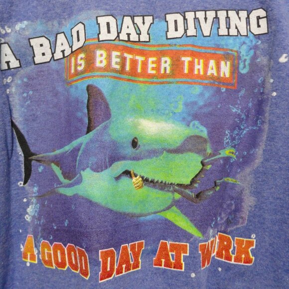 Bahamas Diving Shark theme T shirt A bad day diving better than Work. Cute - Picture 2 of 5